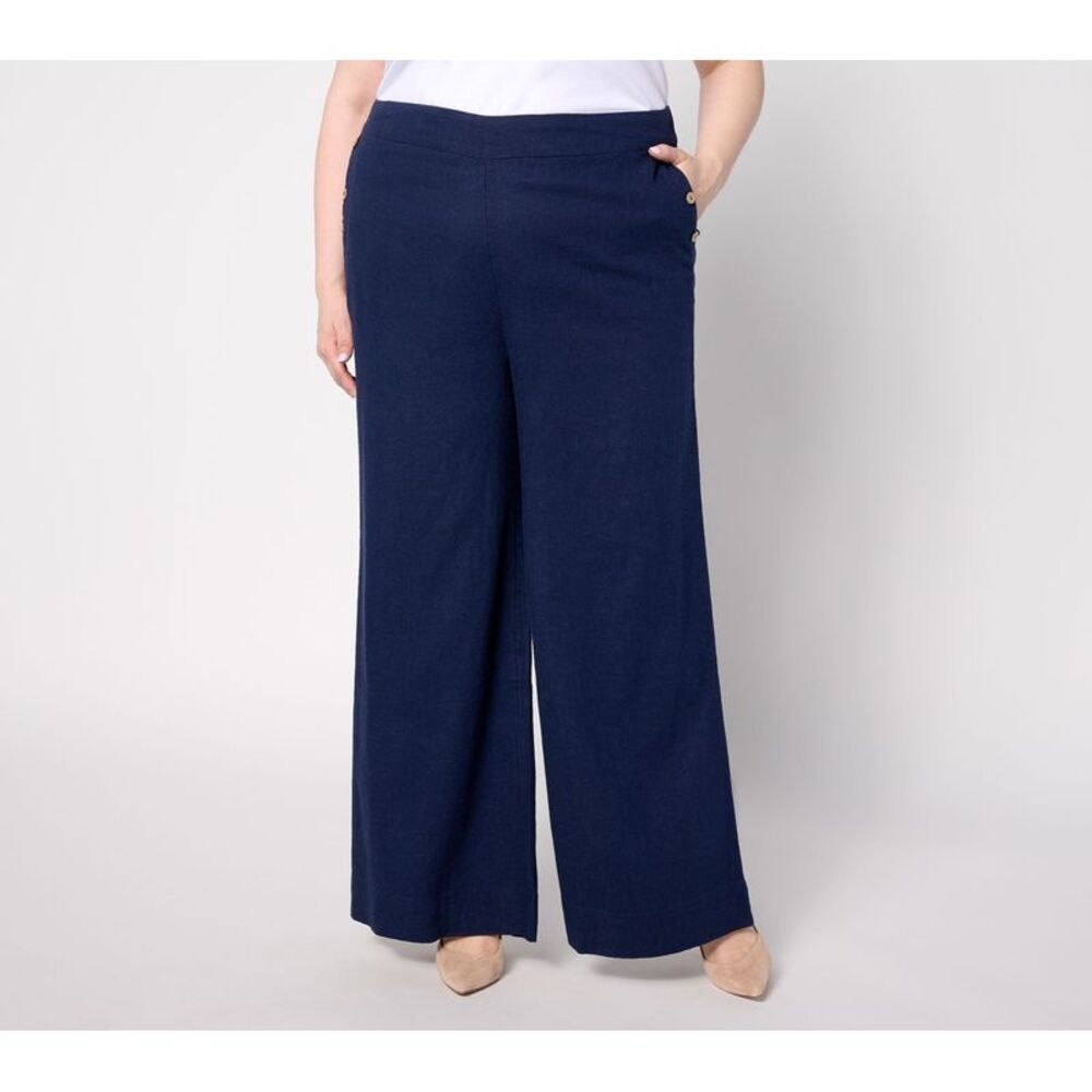 Studio Park Women's Plus Sz Pants 1X Reg Tailored Beach Pant Blue A637425